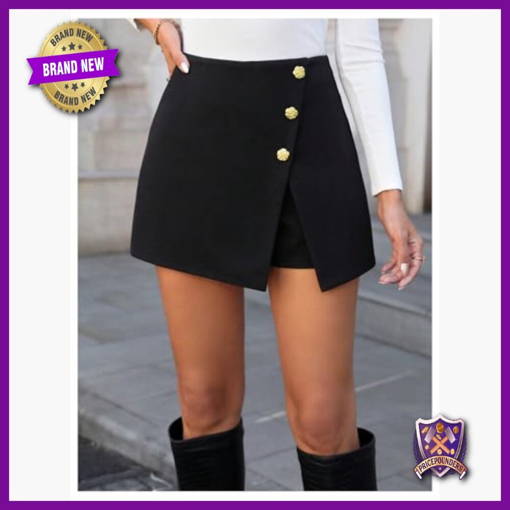 Wrap Mini Skorts Button Front Split Hem Business … - image 4